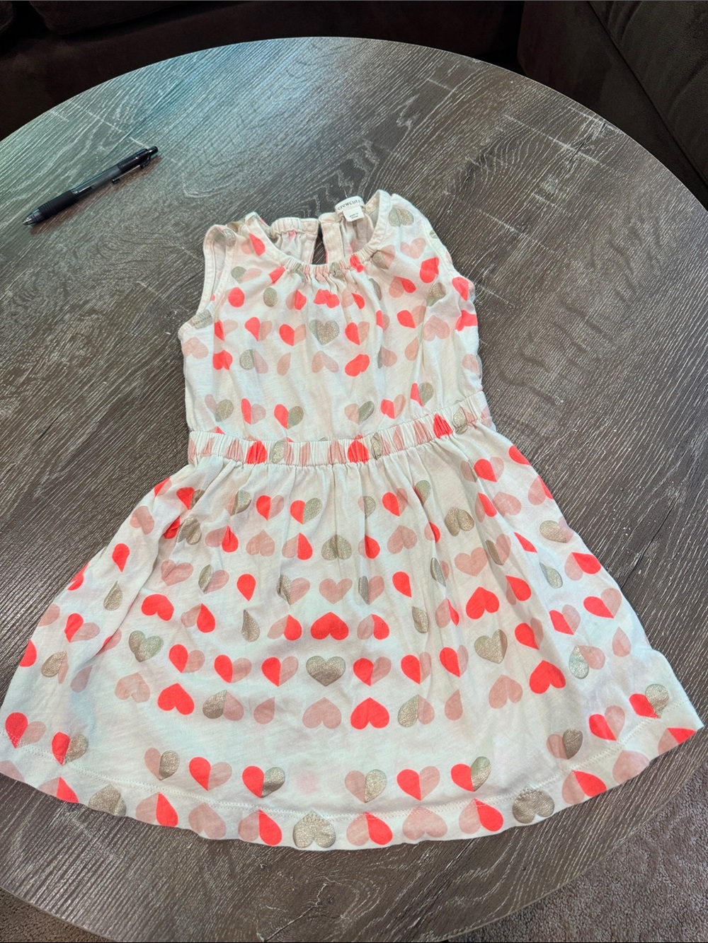 Crewcuts Sleeveless Heart Print Dress - Coral & Gold